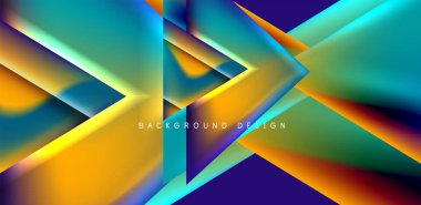 Örtüler, şablonlar, el ilanları, broşürler, afişler için üstüste binen üçgenler ve sıvı gradyanlarla soyut fırın