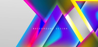 Örtüler, şablonlar, el ilanları, broşürler, afişler için üstüste binen üçgenler ve sıvı gradyanlarla soyut fırın