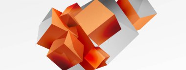 3d vektör soyut arkaplan. Uçan küp kompozisyonu. Duvar kağıdı, afiş, arkaplan veya iniş için moda tekno iş şablonu