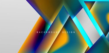 Örtüler, şablonlar, el ilanları, broşürler, afişler için üstüste binen üçgenler ve sıvı gradyanlarla soyut fırın