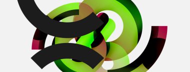 Yuvarlak şekiller daireler ve diğer geometrik şekiller. Duvar kağıdı afişi arkaplan kartı veya iniş sayfası için vektör illüstrasyonu