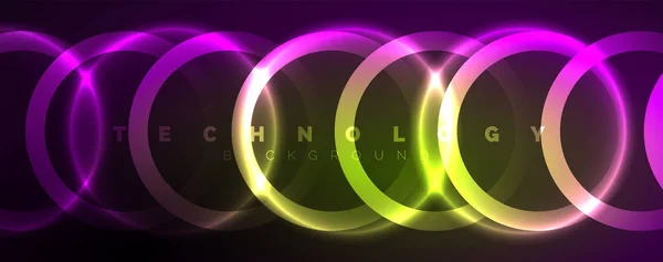 Neon Shiny Circles Abstract Background Technology Energy Space Light Concept — Stock Vector