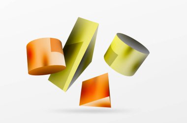 Metalik 3d şekil vektör geometrik arkaplan. Duvar kağıdı, afiş, arkaplan veya iniş için moda tekno iş şablonu