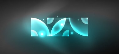 Parlak ışık efektli soyut bir arkaplan. Yuvarlak şekiller, üçgenler ve daireler. Yapay Zeka teknolojisi, engelleme zinciri, iletişim, 5G, bilim, iş ve teknoloji konsepti için duvar kağıdı