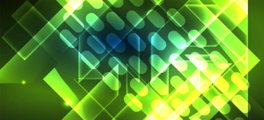 Arkaplanda parlak çizgiler ve geometrik şekiller var. Yapay zeka teknolojisi, engelleme zinciri, dijital, iletişim, 5G, bilim konsepti için karanlık duvar kağıdındaki ışıklar