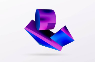 Vektör 3d soyut arkaplan. Şekiller 3 boyutlu üçgen ve silindir. Duvar kağıdı, afiş, arkaplan veya iniş için moda tekno iş şablonu