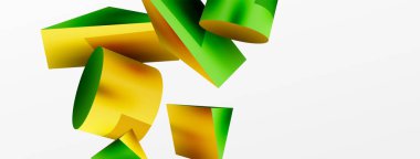 Metalik 3d şekil vektör geometrik arkaplan. Duvar kağıdı, afiş, arkaplan veya iniş için moda tekno iş şablonu