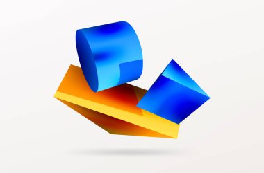 Metalik 3d şekil vektör geometrik arkaplan. Duvar kağıdı, afiş, arkaplan veya iniş için moda tekno iş şablonu