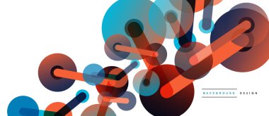 Soyut arkaplan. Yuvarlak noktalar çizgilerle birleşti. Duvar kağıdı, afiş, arkaplan veya iniş için moda tekno iş şablonu