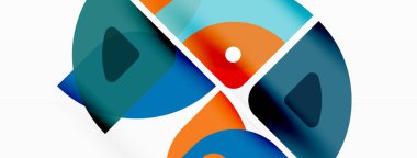 Renkli minimetrik geometrik soyut arkaplan. Yuvarlak elementlerle üçgen şekli, daireler. Duvar kağıdı, afiş, arkaplan veya iniş için moda tekno iş şablonu