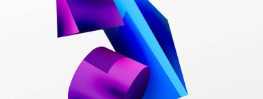 Metalik 3d şekil vektör geometrik arkaplan. Duvar kağıdı, afiş, arkaplan veya iniş için moda tekno iş şablonu