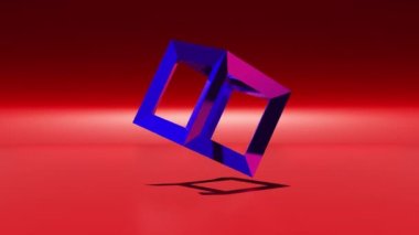 Single rotating cube frame 3d animation motion graphics. Geometric loopable animation background wallpaper