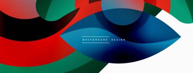 Renkli geometrik şekilli soyut arkaplan. Yuvarlak şekilli, daire ve çizgilerle çok güzel bir arka plan. Geometrik tasarım. Vektör illüstrasyonu