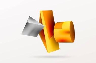 Vektör 3d soyut arkaplan. Şekiller 3 boyutlu üçgen ve silindir. Duvar kağıdı, afiş, arkaplan veya iniş için moda tekno iş şablonu