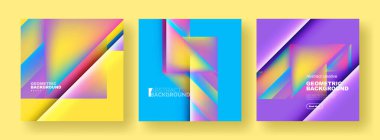 Soyut arkaplan seti - akışkan gradyan dizaynı ile örtüşen üçgenler. Kapaklar, şablonlar, el ilanları, pankartlar, broşürler, afişler koleksiyonu