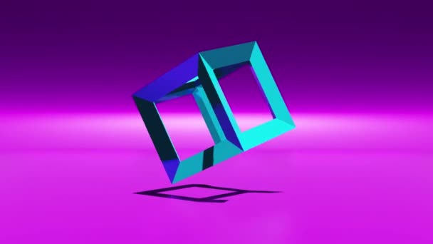 Single Rotating Cube Frame Animation Motion Graphics Geometric Loopable Animation — Stock video