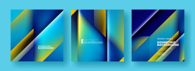 Soyut arkaplan seti - akışkan gradyan dizaynı ile örtüşen üçgenler. Kapaklar, şablonlar, el ilanları, pankartlar, broşürler, afişler koleksiyonu