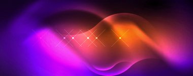 Neon glowing waves, magic energy space light concept, abstract background wallpaper design