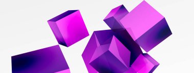 3d vektör soyut arkaplan. Uçan küp kompozisyonu. Duvar kağıdı, afiş, arkaplan veya iniş için moda tekno iş şablonu