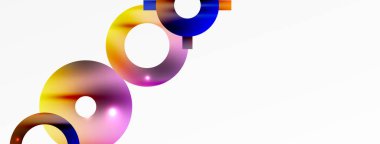 Minimum geometrik soyut arkaplan. Parlak ve parlak daire, çizgi ve yuvarlak şekiller tasarım. Duvar kağıdı, afiş, arkaplan veya iniş için moda tekno iş şablonu