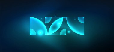 Parlak ışık efektli soyut bir arkaplan. Yuvarlak şekiller, üçgenler ve daireler. Yapay Zeka teknolojisi, engelleme zinciri, iletişim, 5G, bilim, iş ve teknoloji konsepti için duvar kağıdı