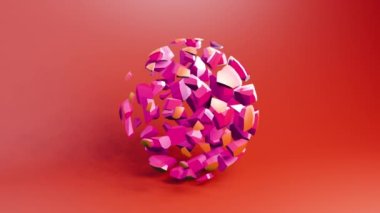 Breaking sphere into small pieces deformation geometric video animation background. Looping 3D motion graphics design
