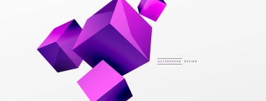 3d vektör soyut arkaplan. Uçan küp kompozisyonu. Duvar kağıdı, afiş, arkaplan veya iniş için moda tekno iş şablonu