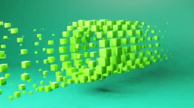 Bright color cylinder geometric shape transformation made of cubes, motion graphics background. Techno 3d looping video animation design
