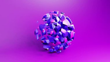 Breaking sphere into small pieces deformation geometric video animation background. Looping 3D motion graphics design