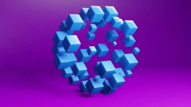 Bright color sphere geometric shape transformation made of cubes, motion graphics background. Techno 3d looping video animation design