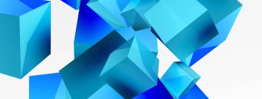 3d küp vektör soyut arkaplan. 3d kare şeklindeki temel geometrik elementlerin bileşimi. Duvar kağıdı, afiş, arkaplan veya iniş için moda tekno iş şablonu