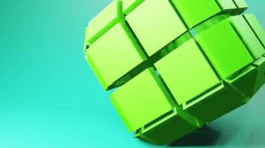 Rotating cube made of separate square plates. Techno 3d geometric video animation background. Looping 3D motion graphics. Color backdrop with geometric design element