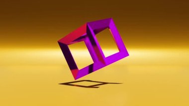 Single rotating cube frame 3d animation motion graphics. Geometric loopable animation background wallpaper
