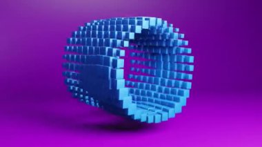 Bright color cylinder geometric shape transformation made of cubes, motion graphics background. Techno 3d looping video animation design