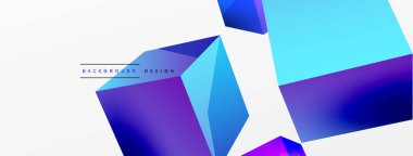 3d vektör soyut arkaplan. Uçan küp kompozisyonu. Duvar kağıdı, afiş, arkaplan veya iniş için moda tekno iş şablonu