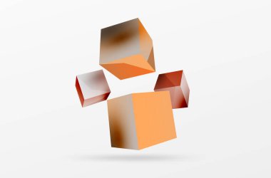 3d vektör soyut arkaplan. Uçan küp kompozisyonu. Duvar kağıdı, afiş, arkaplan veya iniş için moda tekno iş şablonu