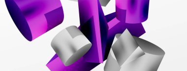 Metalik 3d şekil vektör geometrik arkaplan. Duvar kağıdı, afiş, arkaplan veya iniş için moda tekno iş şablonu