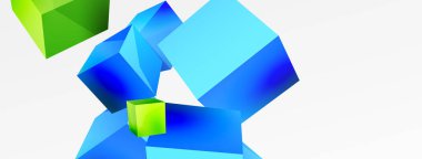 3d vektör soyut arkaplan. Uçan küp kompozisyonu. Duvar kağıdı, afiş, arkaplan veya iniş için moda tekno iş şablonu