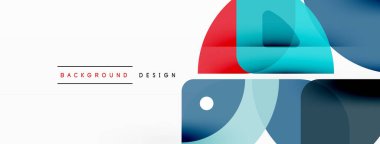 Renkli minimetrik geometrik soyut arkaplan. Yuvarlak elementlerle üçgen şekli, daireler. Duvar kağıdı, afiş, arkaplan veya iniş için moda tekno iş şablonu