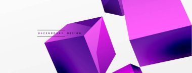 3d küp vektör soyut arkaplan. 3d kare şeklindeki temel geometrik elementlerin bileşimi. Duvar kağıdı, afiş, arkaplan veya iniş için moda tekno iş şablonu