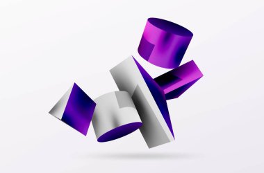 Vektör 3d soyut arkaplan. Şekiller 3 boyutlu üçgen ve silindir. Duvar kağıdı, afiş, arkaplan veya iniş için moda tekno iş şablonu