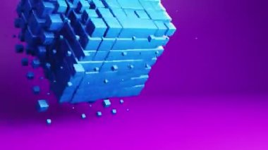 Bright color cube geometric shape transformation made of cubes, motion graphics background. Techno 3d looping video animation design