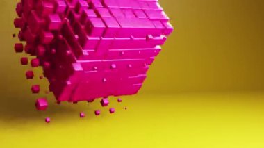 Bright color cube geometric shape transformation made of cubes, motion graphics background. Techno 3d looping video animation design