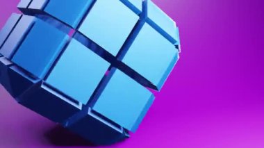 Rotating cube made of separate square plates. Techno 3d geometric video animation background. Looping 3D motion graphics. Color backdrop with geometric design element