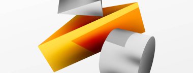 Metalik 3d şekil vektör geometrik arkaplan. Duvar kağıdı, afiş, arkaplan veya iniş için moda tekno iş şablonu