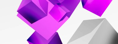 3d vektör soyut arkaplan. Uçan küp kompozisyonu. Duvar kağıdı, afiş, arkaplan veya iniş için moda tekno iş şablonu