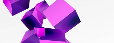 3d küp vektör soyut arkaplan. 3d kare şeklindeki temel geometrik elementlerin bileşimi. Duvar kağıdı, afiş, arkaplan veya iniş için moda tekno iş şablonu