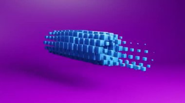 Bright color cylinder geometric shape transformation made of cubes, motion graphics background. Techno 3d looping video animation design