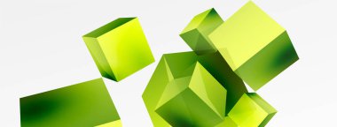 3d vektör soyut arkaplan. Uçan küp kompozisyonu. Duvar kağıdı, afiş, arkaplan veya iniş için moda tekno iş şablonu