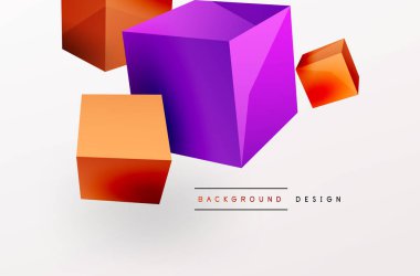 3d vektör soyut arkaplan. Uçan küp kompozisyonu. Duvar kağıdı, afiş, arkaplan veya iniş için moda tekno iş şablonu